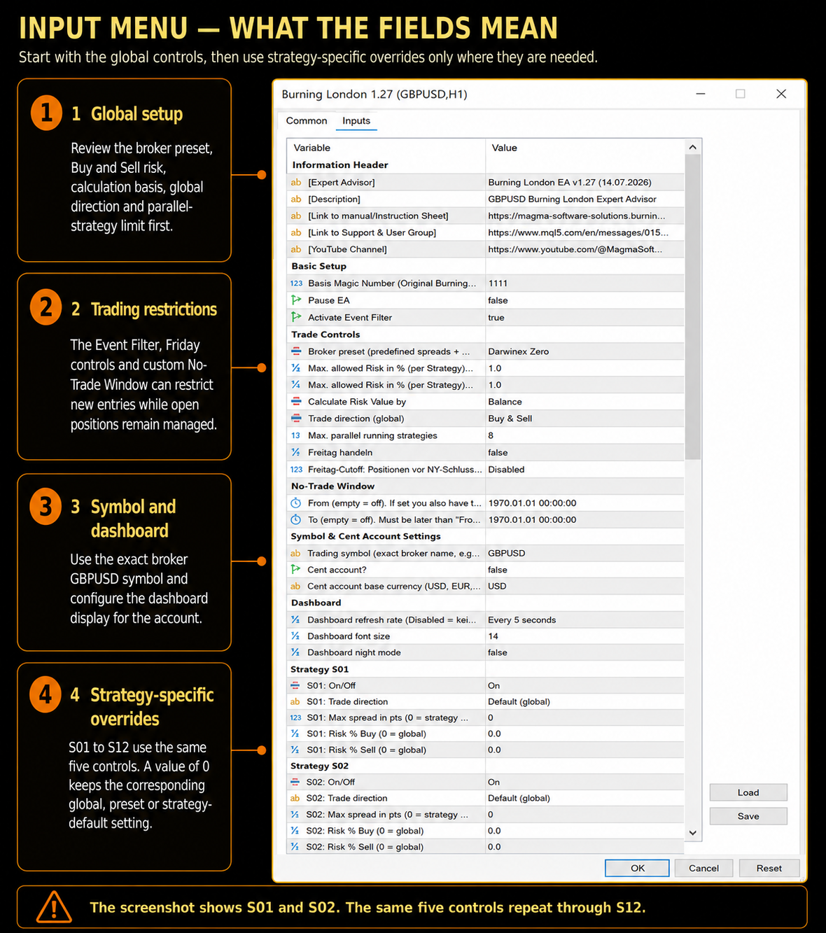Burning London input menu overview