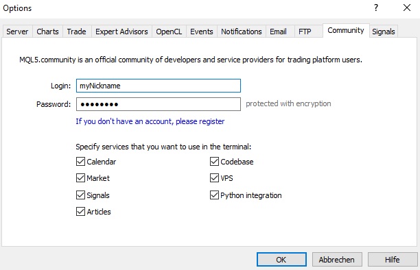 MetaTrader 5 Community login