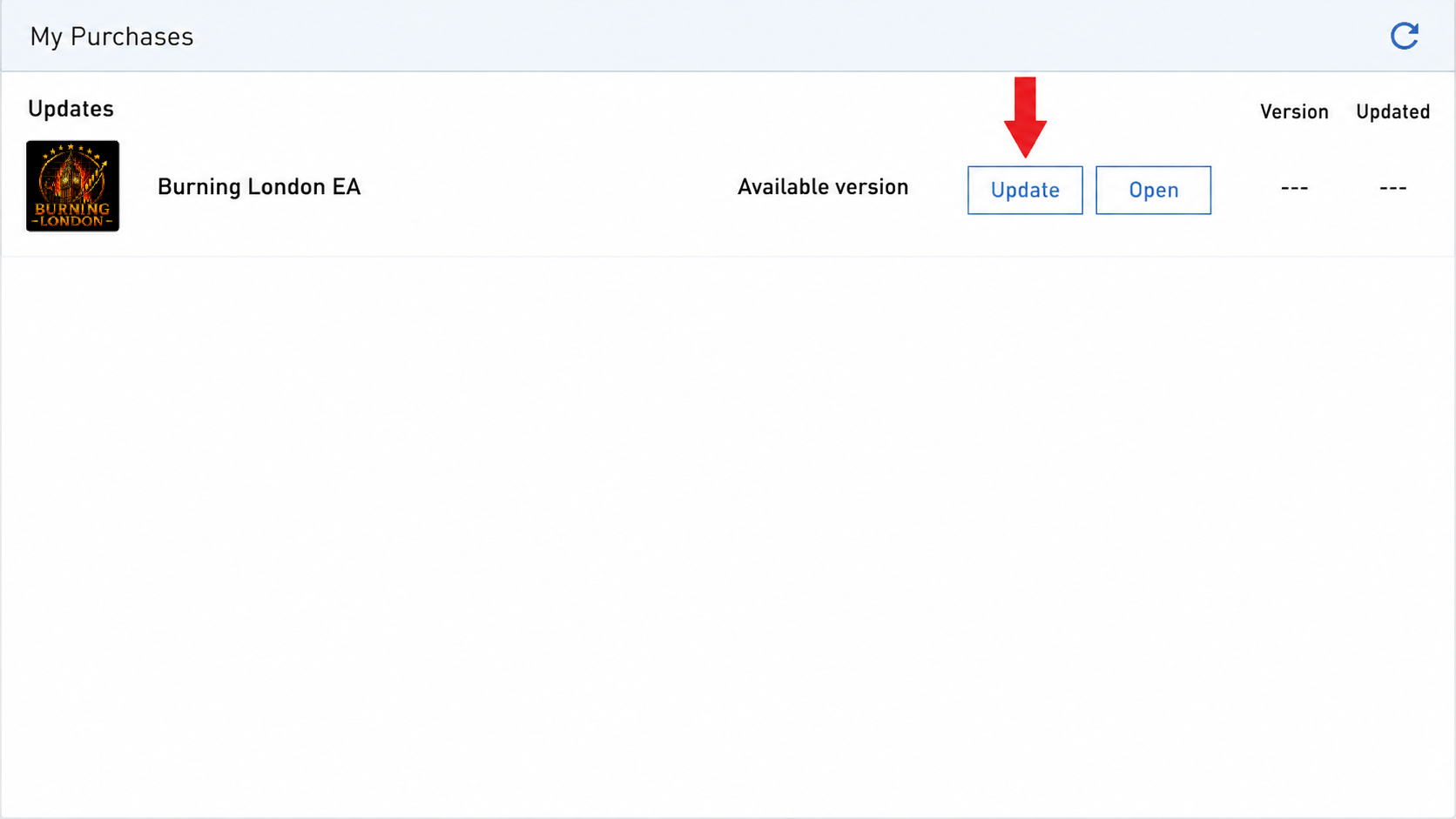 Burning London Update button in My Purchases